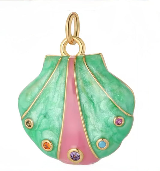 Green & Pink Seashell Charm